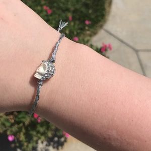 Gemstone Silver Skull Sparkle Braided Bracelet